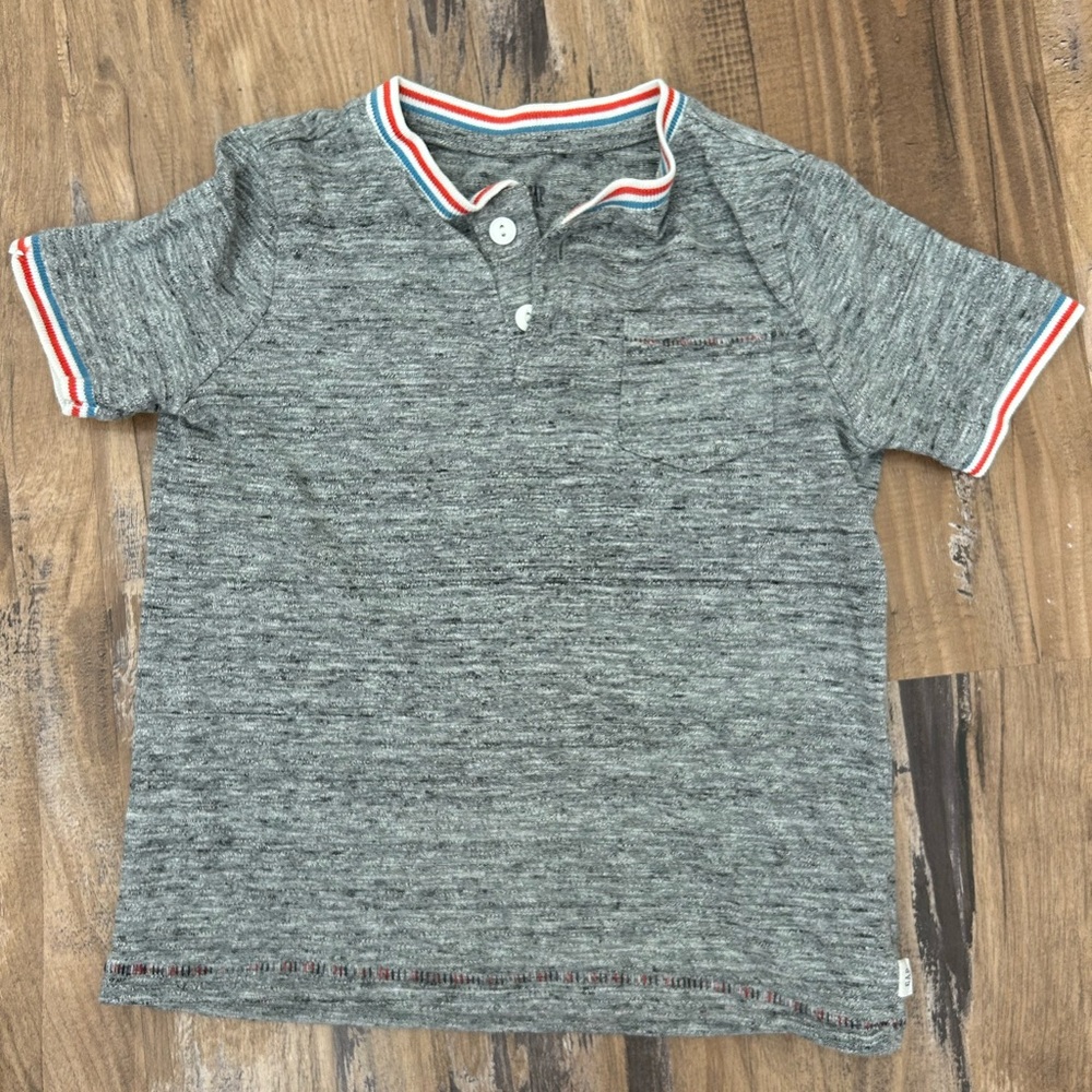 GAP Heather Gray Polo with Red-White-Blue Trim